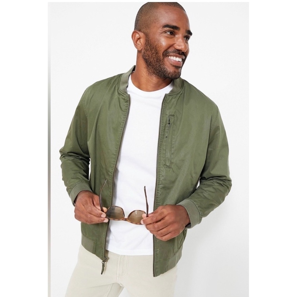 Marine Layer Rossland Dry Wax Bomber Jacket Mens Large Olive Green Full Zip